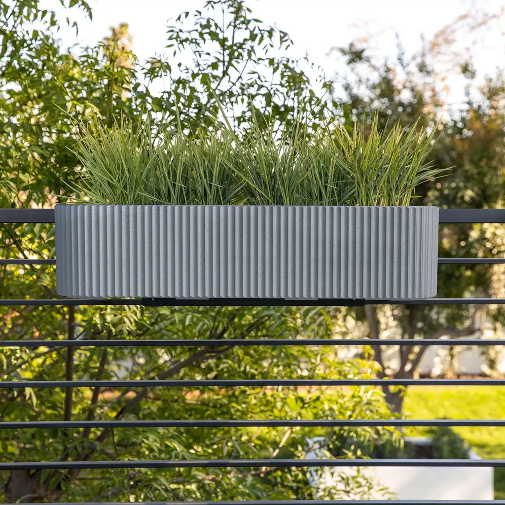 Railing Planter with Fluted Texture for Hanging Flora and Colorful Flowers, Designed for Inward-Facing Use