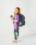Rainbow Backpack with Black Neon Space Animal Print, Clear Front Pocket and Adjustable Chest Strap for School