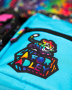 Rainbow Backpack with Black Neon Space Animal Print, Clear Front Pocket and Adjustable Chest Strap for School
