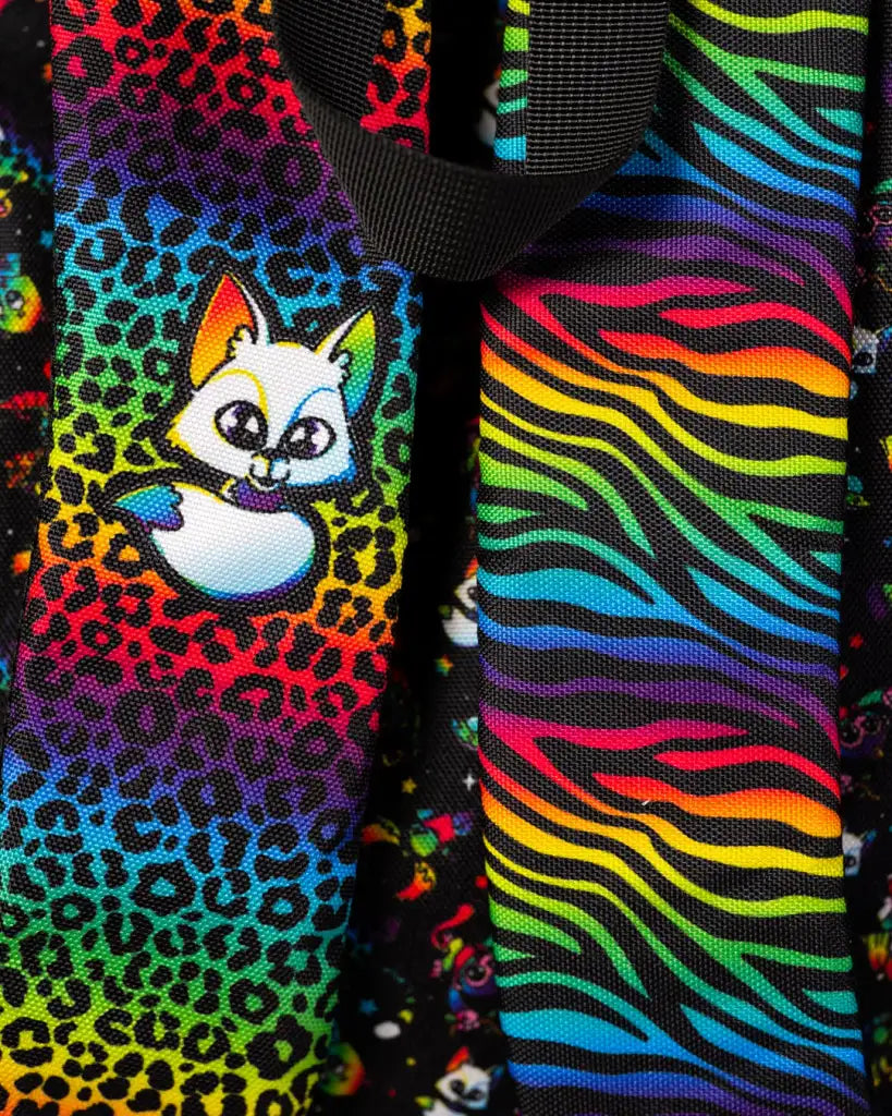 Rainbow Backpack with Black Neon Space Animal Print, Clear Front Pocket and Adjustable Chest Strap for School