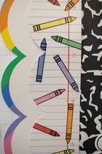 Rainbow Crayon Bulletin Board Border on Classic Lined Paper, 21 Gloss-Finish Strips for Classroom Displays