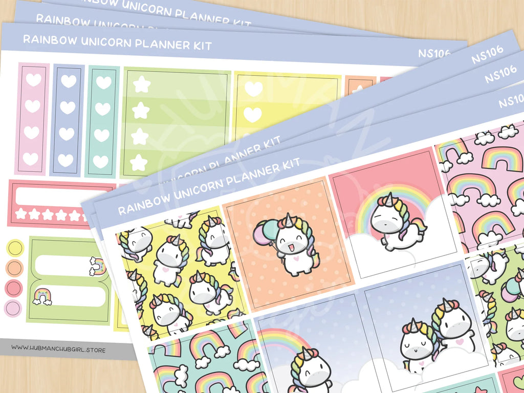 Rainbow Unicorn Planner Box Set with Dot-Grid Journal, Stickers, Washi Tape, Acrylic Ruler and Enamel Pin