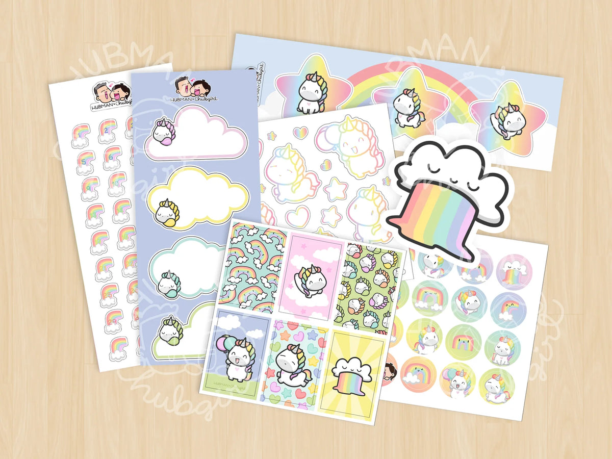 Rainbow Unicorn Planner Box Set with Dot-Grid Journal, Stickers, Washi Tape, Acrylic Ruler and Enamel Pin