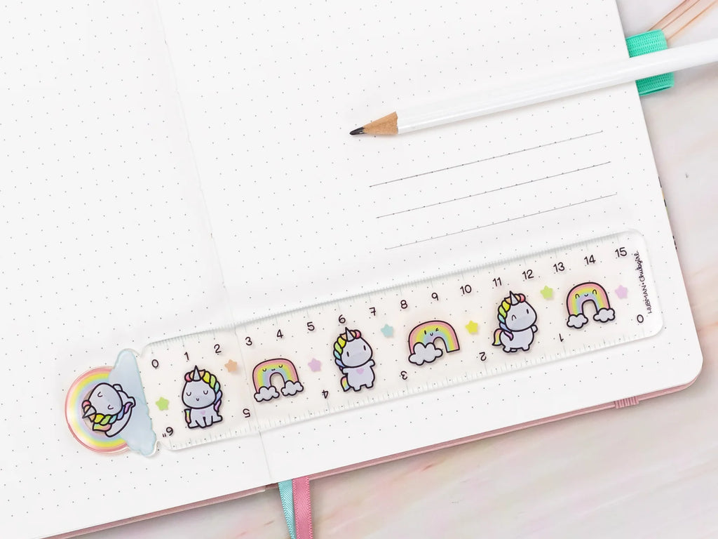 Rainbow Unicorn Planner Box Set with Dot-Grid Journal, Stickers, Washi Tape, Acrylic Ruler and Enamel Pin