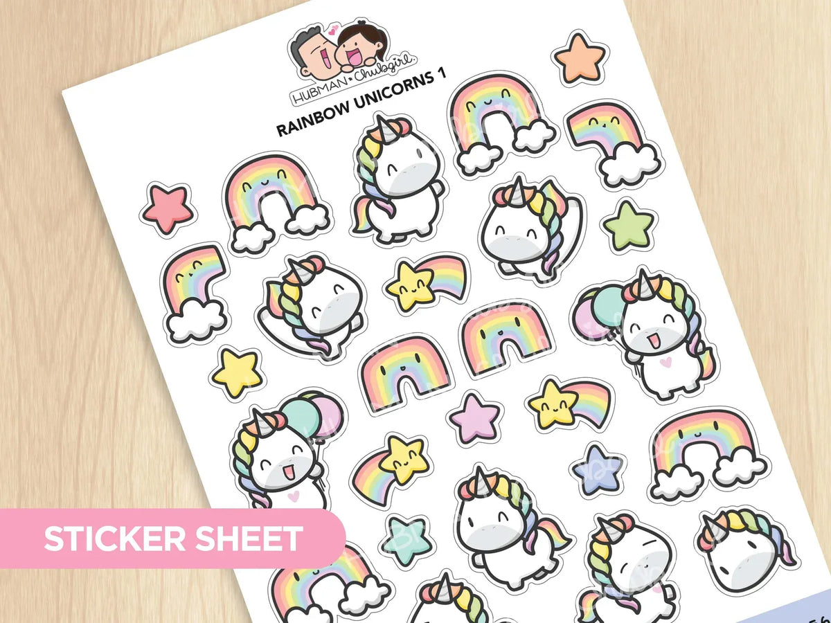 Rainbow Unicorn Planner Box Set with Dot-Grid Journal, Stickers, Washi Tape, Acrylic Ruler and Enamel Pin