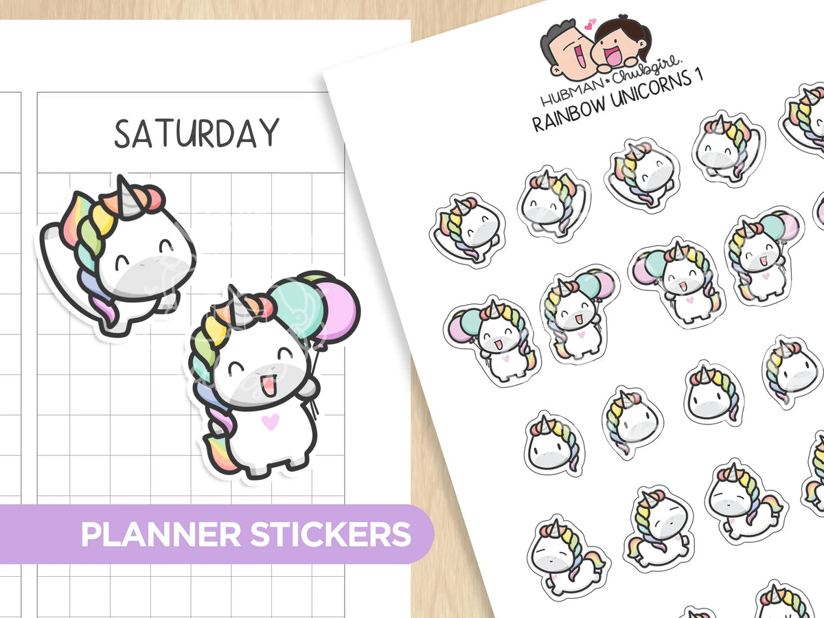 Rainbow Unicorn Planner Box Set with Dot-Grid Journal, Stickers, Washi Tape, Acrylic Ruler and Enamel Pin