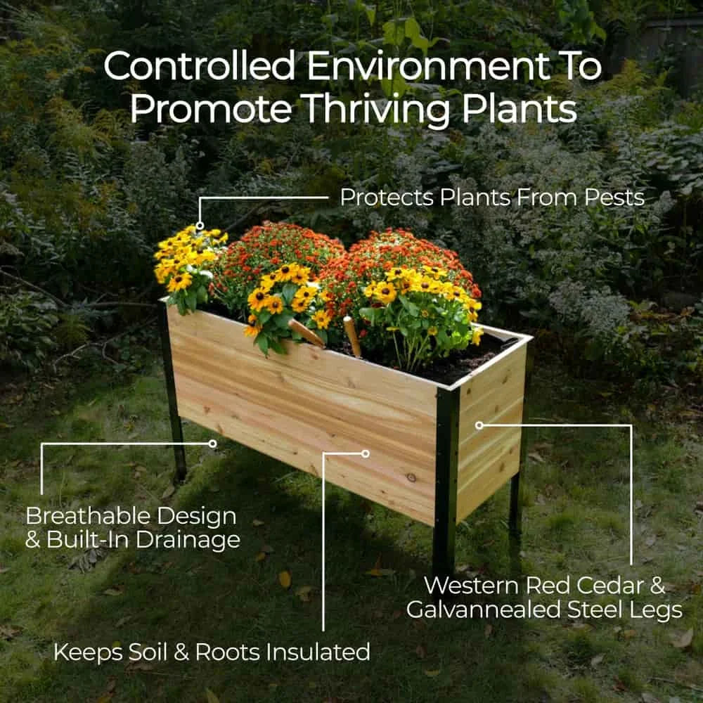 Raised Garden Bed, 18 x 48 x 30 Inch Tall Western Red Cedar
