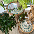 Rattan Nesting Table Set with Mother-of-Pearl Inlay Tops, Fully Assembled for Flexible Living Room Styling