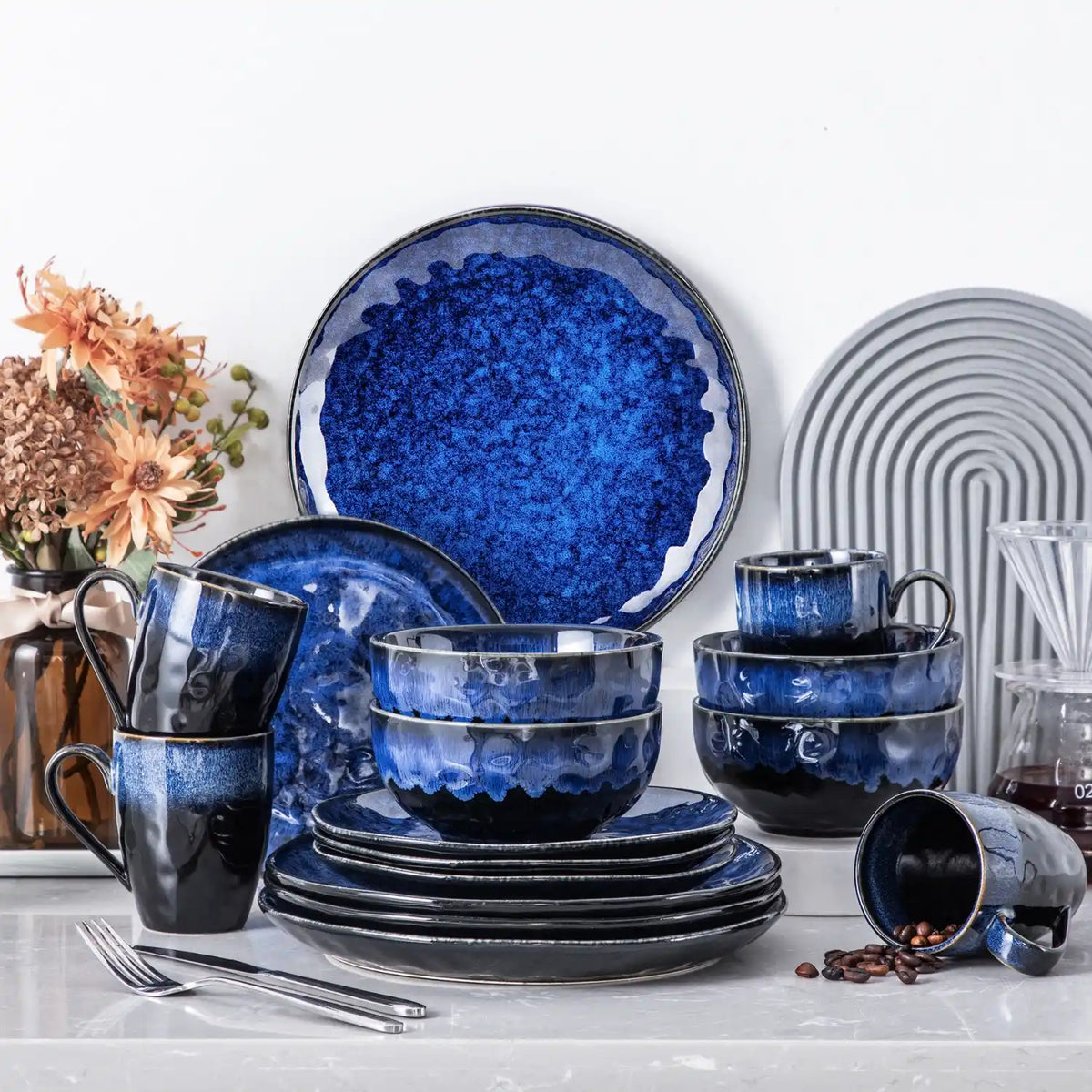 Reactive Glaze Dinnerware Set, Blue