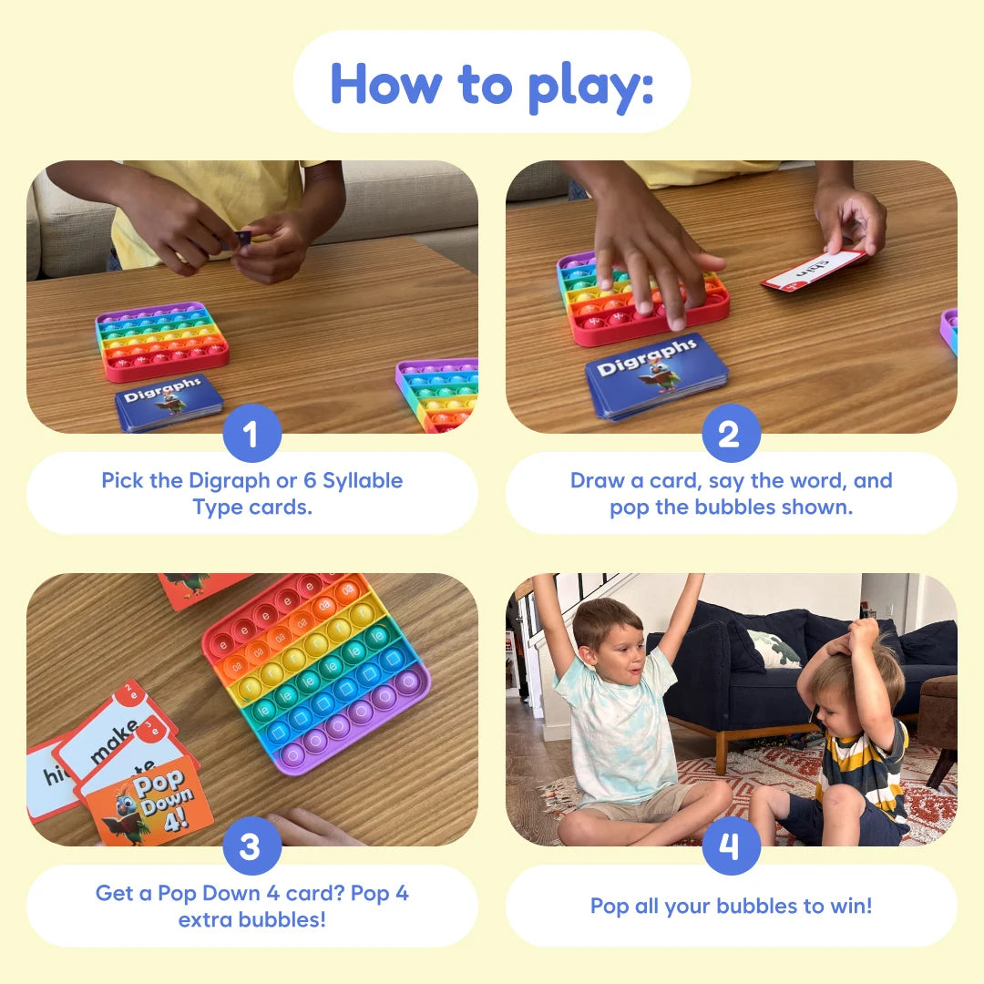 Reading Digraphs Game for Ages 6–9, 2–4 Players, 15-Minute Phonics Practice for Syllables, Comprehension and Fluency