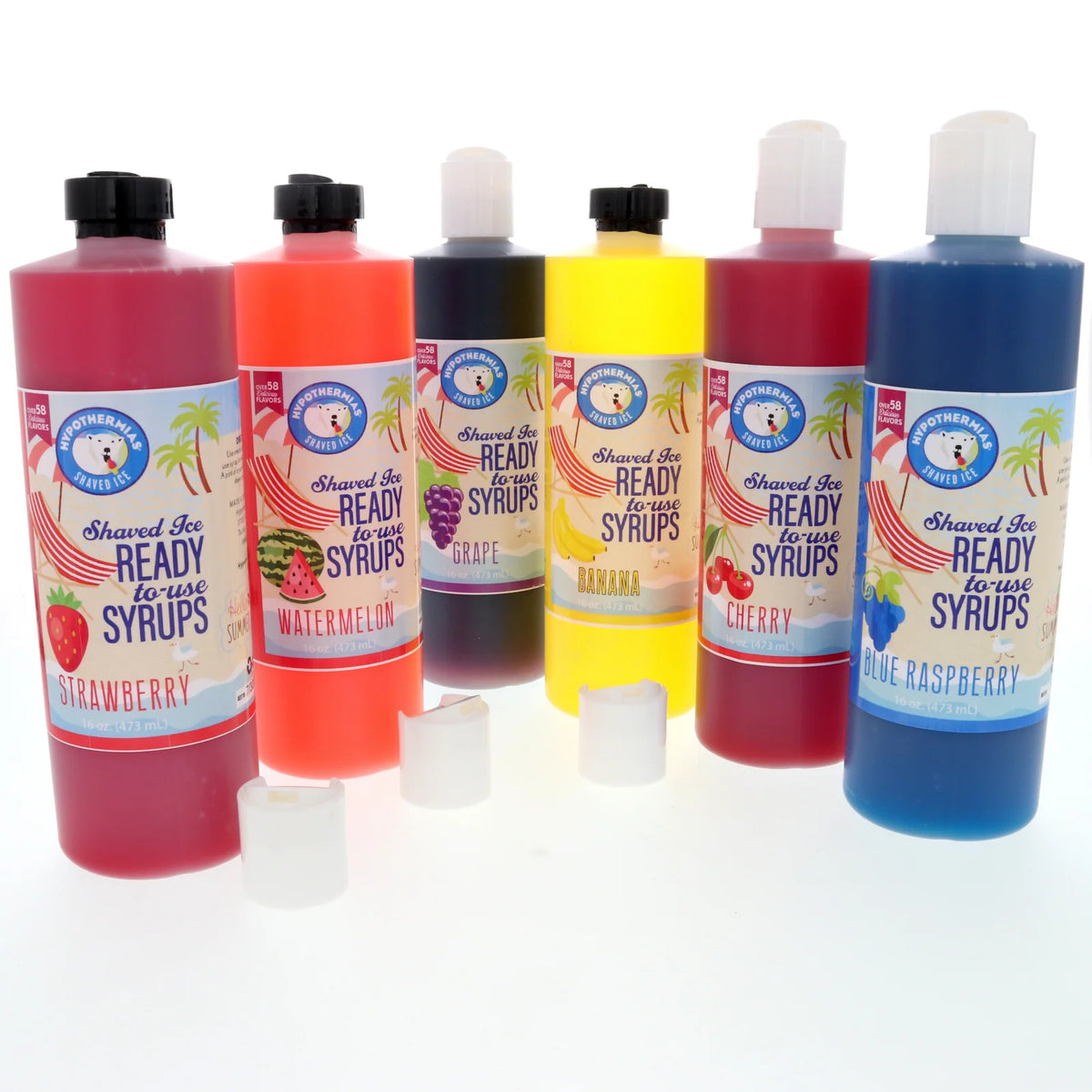 Ready-to-Use Snow Cone and Shaved Ice Syrup Variety Pack, Choose 6 Flavors with Pure Cane Sugar