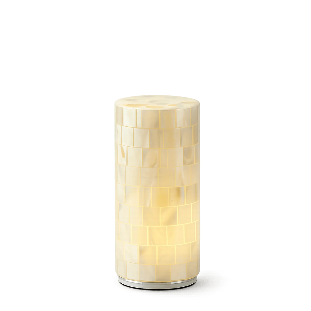 Rechargeable Cordless Table Lamp with a Shell-Inspired Mosaic Diffuser for Decorative Ambient Lighting