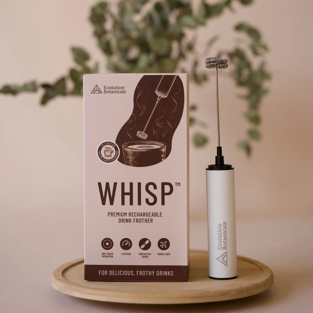 Rechargeable Drink Frother with Two-Speed Control and a Protective Cover for Matcha and Tonics