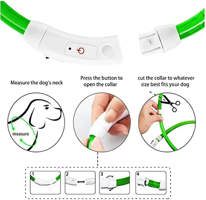 Rechargeable LED Dog Collar for Evening Walks, Cut-to-Fit Design and Visibility from Every Angle