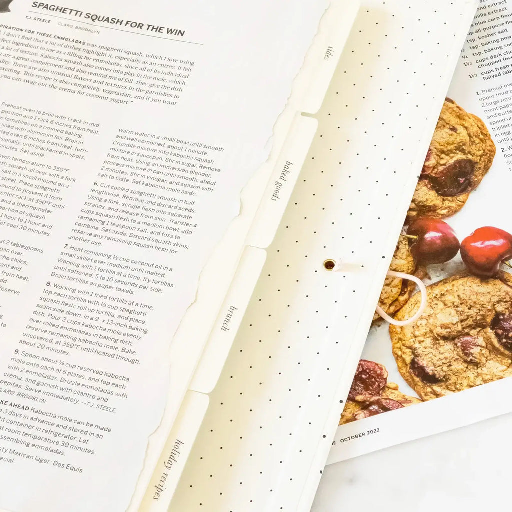 Recipe Binder with Eight Divided Tabs, Refillable Clear Sheets, and Pockets for Family Favorites