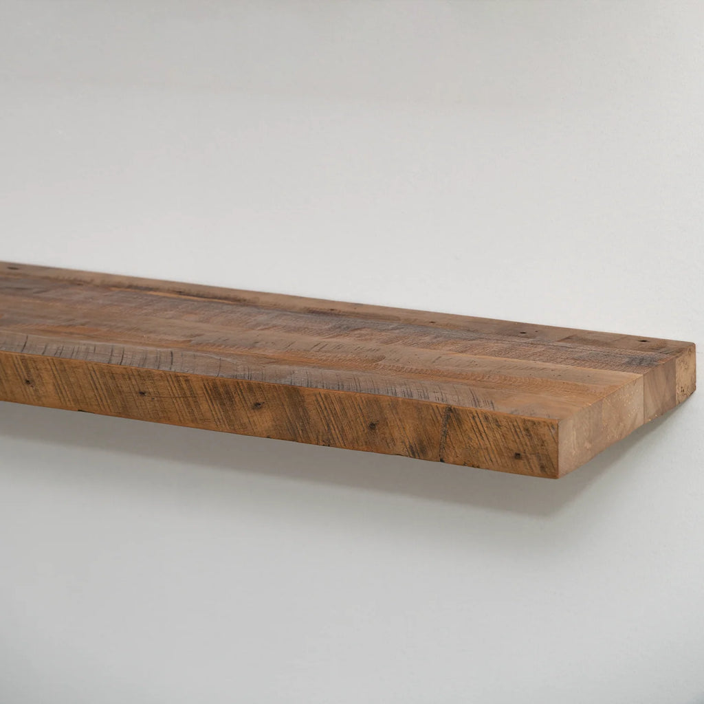 Reclaimed Hardwood Floating Shelves, Solid Wood Wall Storage with Hidden Brackets in Custom Widths and Depths