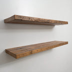 Reclaimed Hardwood Floating Shelves, Solid Wood Wall Storage with Hidden Brackets in Custom Widths and Depths
