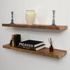 Reclaimed Hardwood Floating Shelves, Solid Wood Wall Storage with Hidden Brackets in Custom Widths and Depths