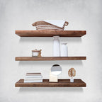 Reclaimed Hardwood Floating Shelves, Solid Wood Wall Storage with Hidden Brackets in Custom Widths and Depths — 16 / 8
