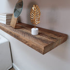 Reclaimed Hardwood Floating Shelves, Solid Wood Wall Storage with Hidden Brackets in Custom Widths and Depths — 20 / 8