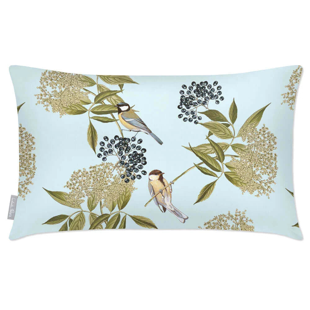 Rectangular Outdoor Cushion in a Birds and Elderflowe — Duck Egg / 50 x 30 cm / Duck Egg / 55 x 35 cm / Duck Egg / 60 x 40 cm