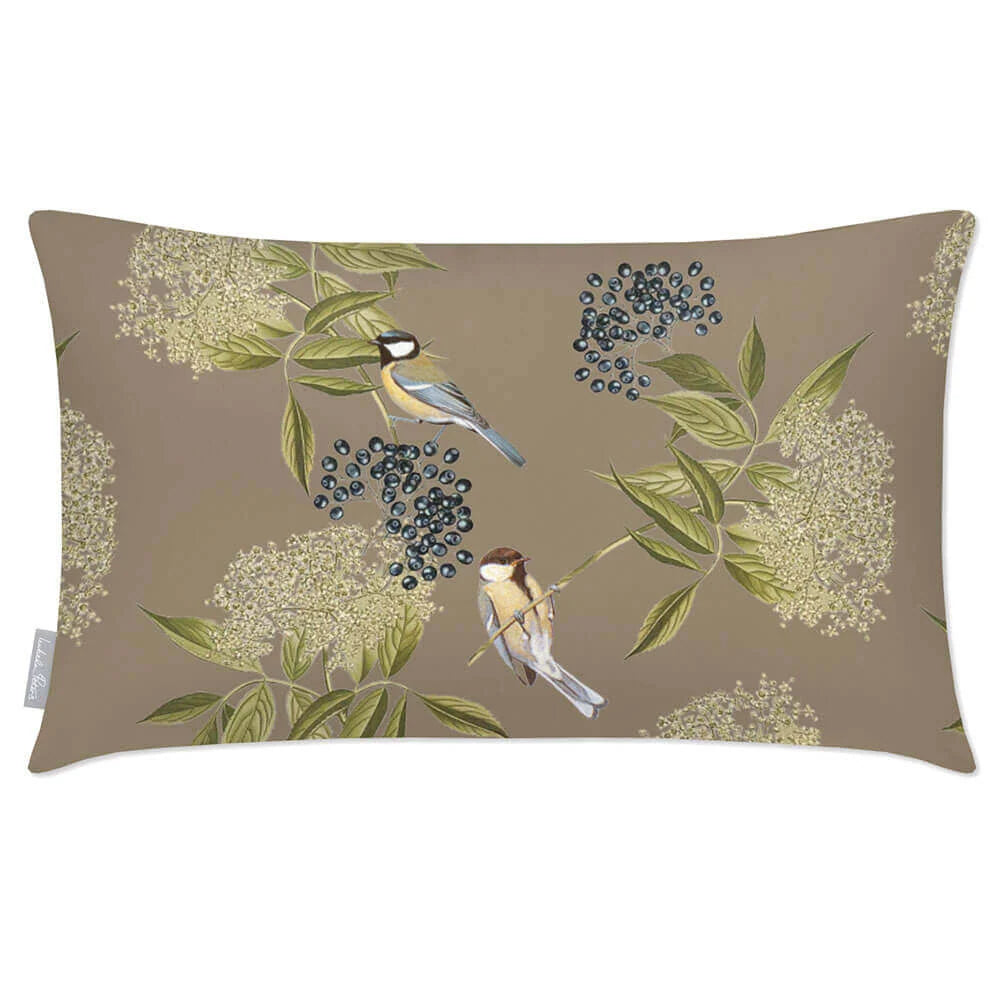 Rectangular Outdoor Cushion in a Birds and Elderflower Design — Taupe / 50 x 30 cm / Taupe / 55 x 35 cm / Taupe / 60 x 40 cm