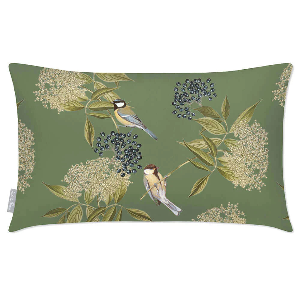Rectangular Outdoor Cushion in a Birds and Elderflower Design wit — Sage / 50 x 30 cm / Sage / 55 x 35 cm / Sage / 60 x 40 cm