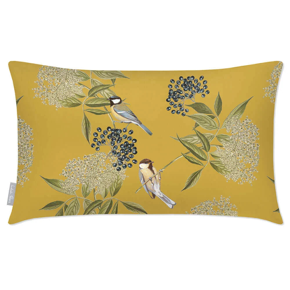 Rectangular Outdoor Cushion in a Birds and Elderflower D — Mustard / 50 x 30 cm / Mustard / 55 x 35 cm / Mustard / 60 x 40 cm