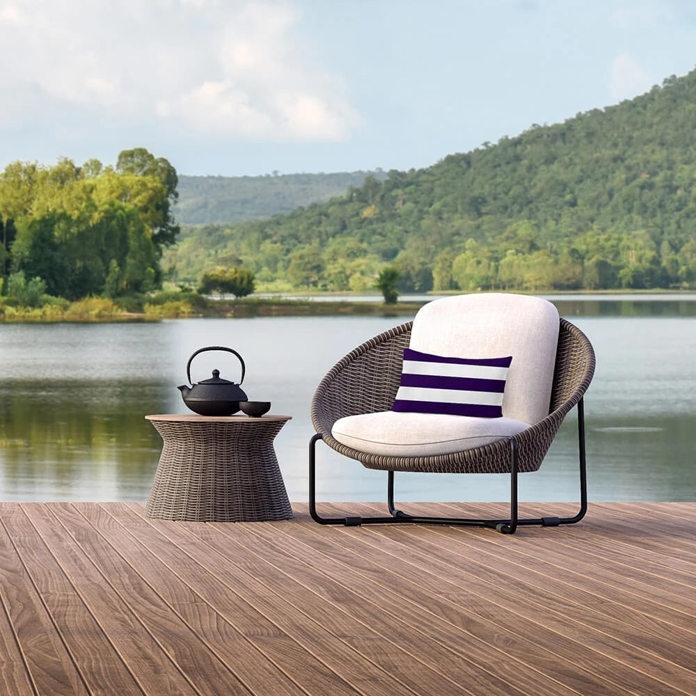 Rectangular Outdoor Cushion in Three Horizontal Stripes, Handmade in the UK for Colorful Garden Seating