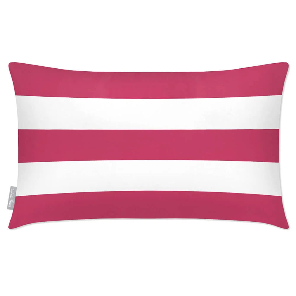 Rectangular Outdoor Cushion in Three Horizontal Stripes, Handmade — Pink / 50 x 30 cm / Pink / 55 x 35 cm / Pink / 60 x 40 cm