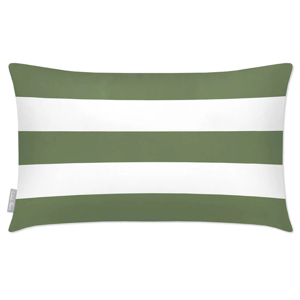 Rectangular Outdoor Cushion in Three Horizontal Stripes, Handmade — Sage / 50 x 30 cm / Sage / 55 x 35 cm / Sage / 60 x 40 cm