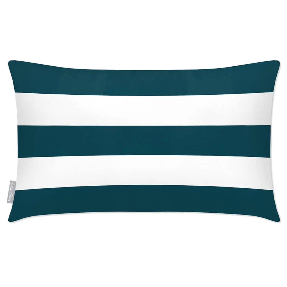 Rectangular Outdoor Cushion in Three Horizontal Stripes, Handmade — Teal / 50 x 30 cm / Teal / 55 x 35 cm / Teal / 60 x 40 cm