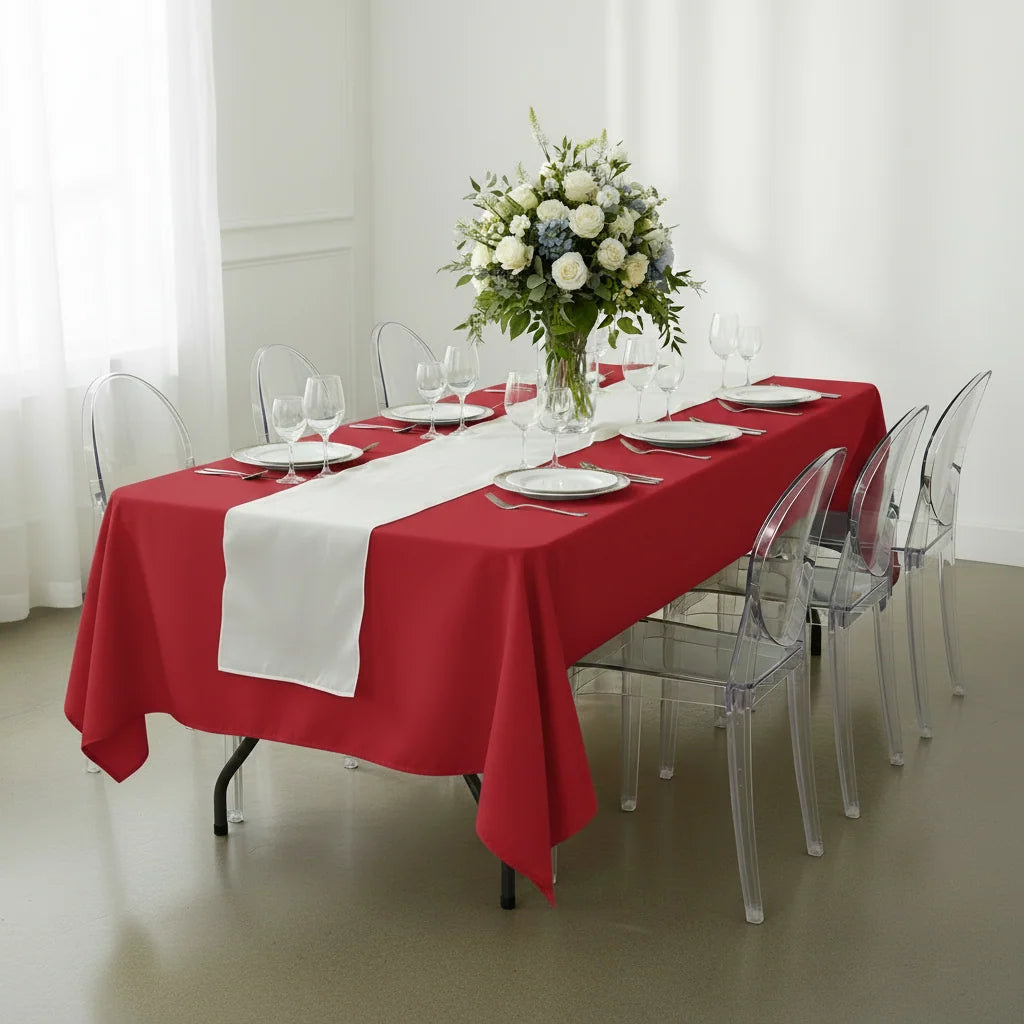 Rectangular Polyester Tablecloth in Solid Red, 60 x 126 Inches,