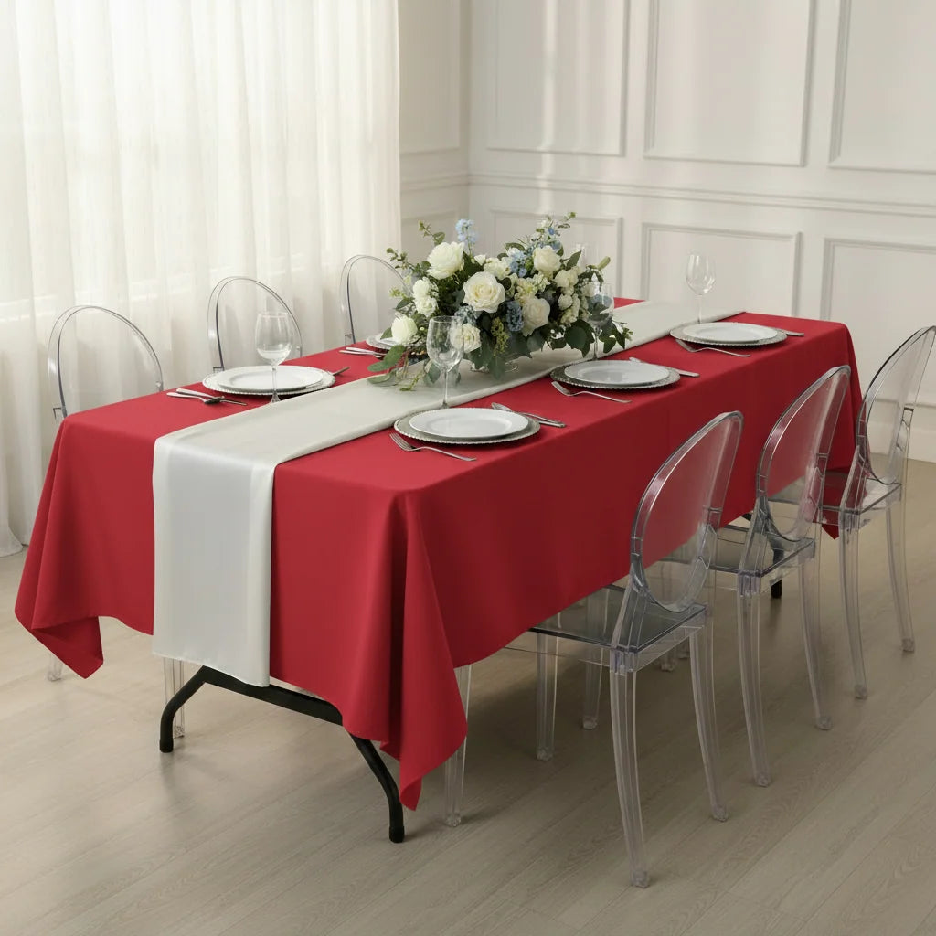 Rectangular Polyester Tablecloth in Solid Red, 60 x 126 Inches,