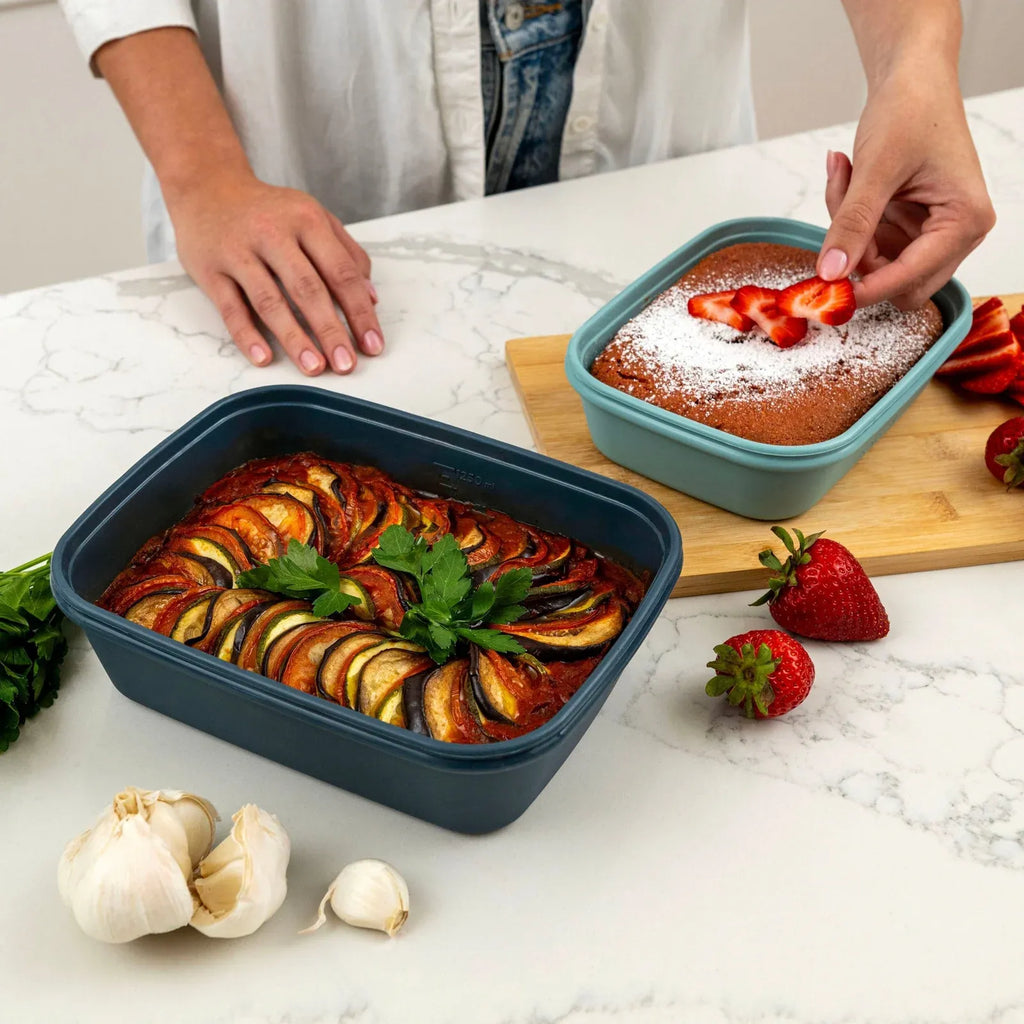 Rectangular Silicone Food Storage Container for Oven Baking, Microwave Reheating and Freezer Storage