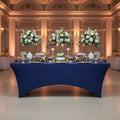 Rectangular Spandex Table Cover in Navy Blue with Leg Pockets for a Fitted Banquet Table Look