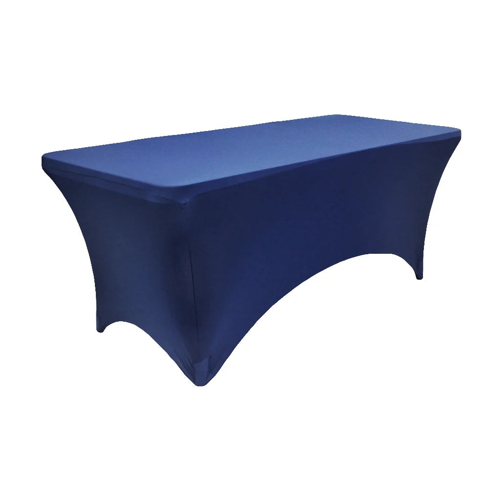 Rectangular Spandex Table Cover in Navy Blue with Leg Pockets for a Fitted Banquet Table Look