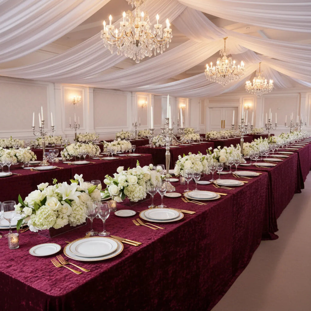 Rectangular Velvet Tablecloth in Burgundy, 90 x 156 Inches