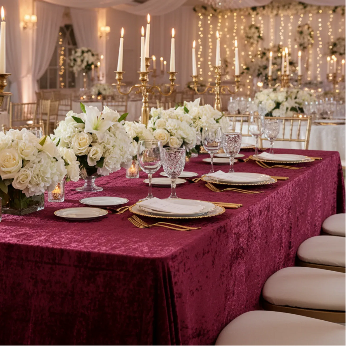 Rectangular Velvet Tablecloth in Burgundy, 90 x 156 Inches