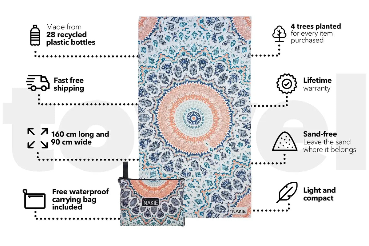 Recycled Sand Free Beach Towel, Oversized 5'3" x 2'11" Design with Waterproof Storage Bag · Sound of Summer - Recycled San