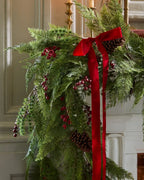 Red Berry Pine Garland with Real Touch Greenery, Pinecone Accents and 72-Inch Holiday Mantel Decor