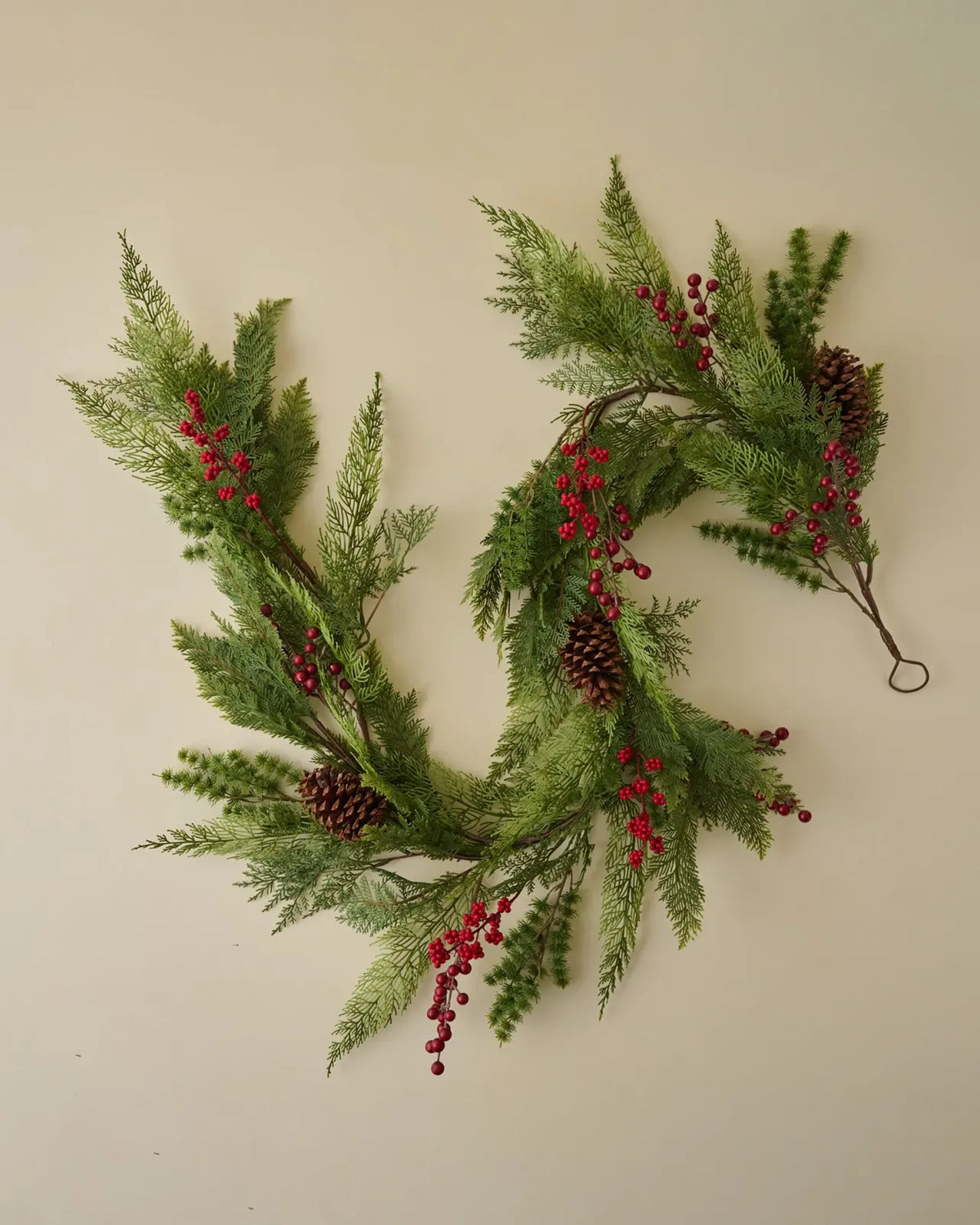Red Berry Pine Garland with Real Touch Greenery, Pinecone Accents and 72-Inch Holiday Mantel Decor
