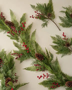 Red Berry Pine Garland with Real Touch Greenery, Pinecone Accents and 72-Inch Holiday Mantel Decor