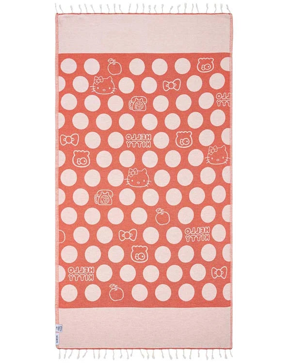 Red Polka Dot Beach Towel in Turkish Organic Cotton, Jacquard Weave, Tassel Trim and Sand Resistant Design