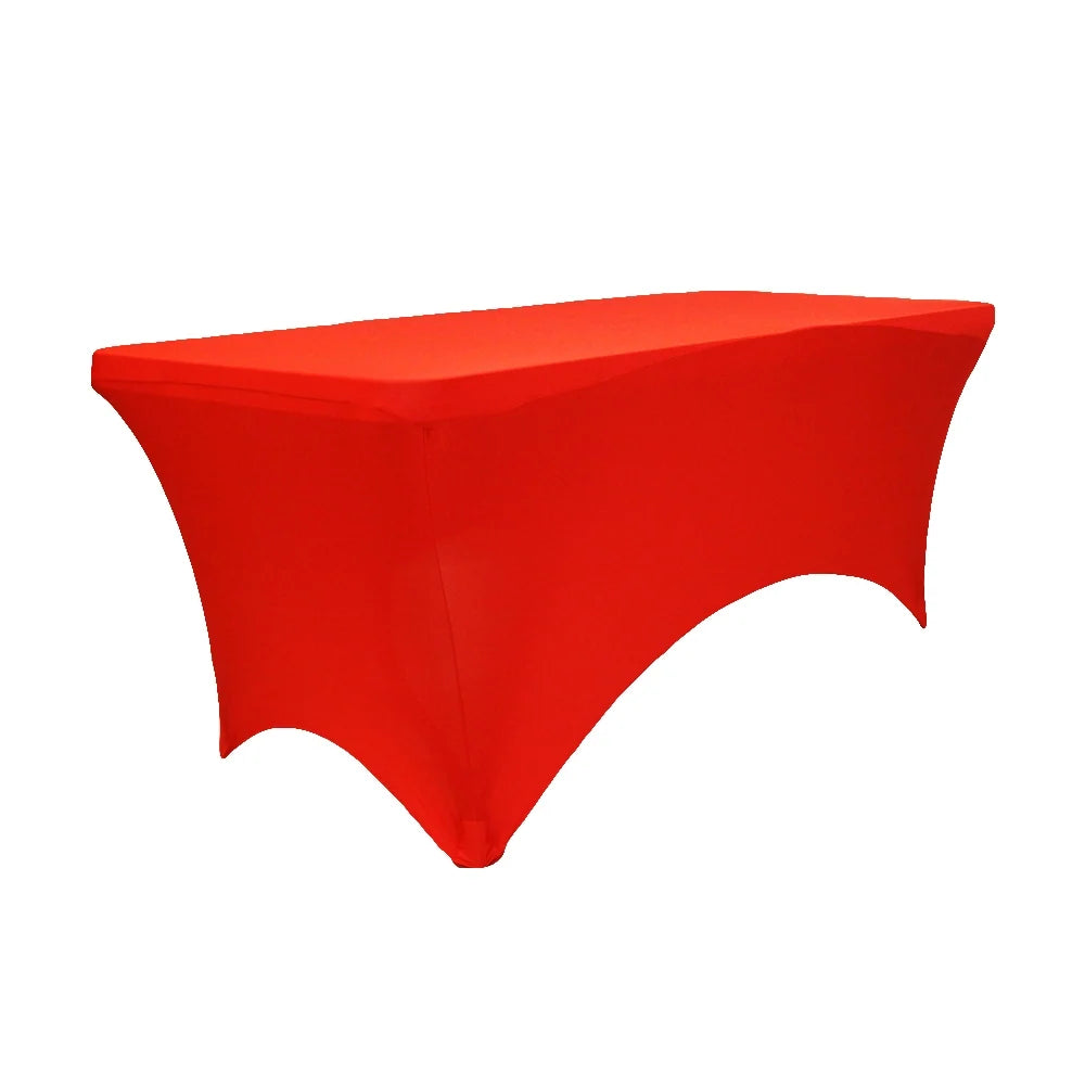 Red Rectangular Spandex Table Cover with Leg Pockets for a Sleek Finish at Weddings and Banquets
