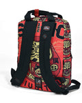 Red Samurai Art Backpack for School and Work with Separate Front Pockets and Adjustable Mesh Straps