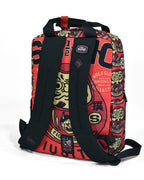 Red Samurai Art Backpack for School and Work with Separate Front Pockets and Adjustable Mesh Straps