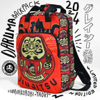 Red Samurai Art Backpack for School and Work with Separate Front Pockets and Adjustable Mesh Straps
