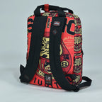 Red Samurai Art Backpack for School and Work with Separate Front Pockets and Adjustable Mesh Straps