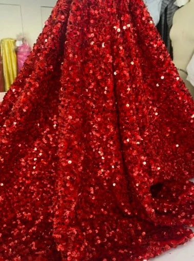 Red Sequin Velvet Fabric by the Yard, High-Density Sparkle on Plush Velvet for Dresses, Costumes and Eveningwear